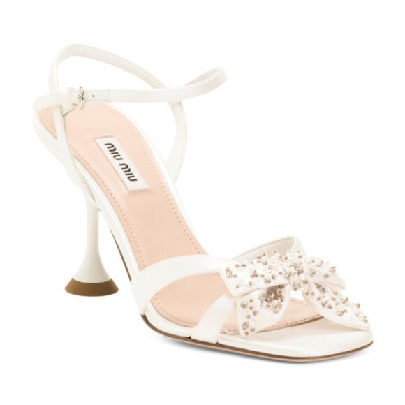 MIU MIU Made In Italy Raso 3 Strappy Satin Bow Heeled Dress Sandals - Picture 1 of 3